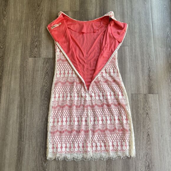 Eliza J Dress Size 2 Coral & White Balletcore Lace Coquette Boho Fringe Roaring - Picture 11 of 13